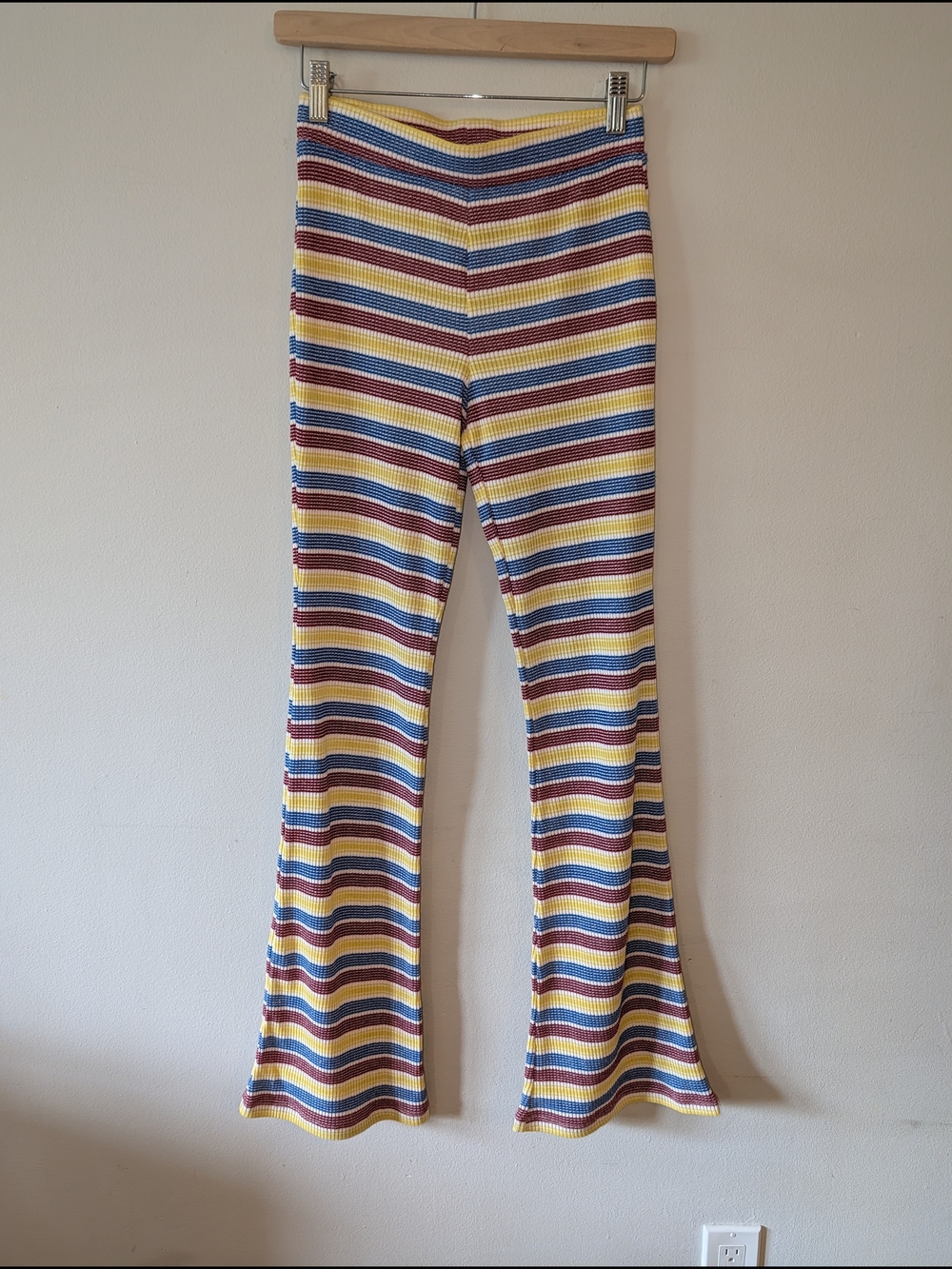 Striped Knit Flared Bottoms in Yellow, Blue & Burgundy